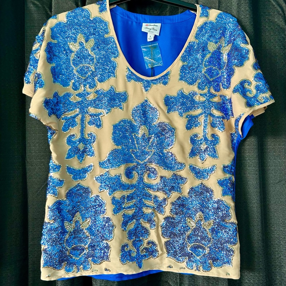 NWT Tracy Reese for Target Blue, Beige, Gold Sequin Top, Size S